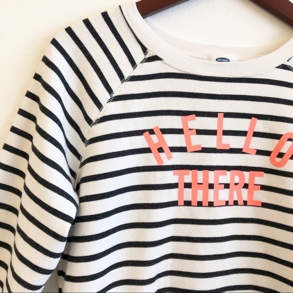 Old NAVY “Hello There”’Graphic Striped Sweatshirt Size Small in Black and White - Picture 9 of 14